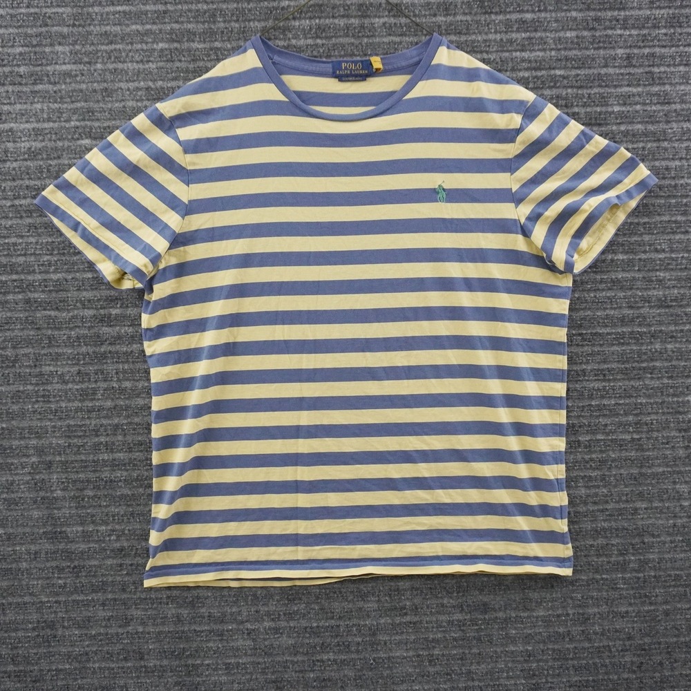 Polo Ralph Lauren T-Shirt Mens XL Blue Yellow Striped Custom Slim Fit